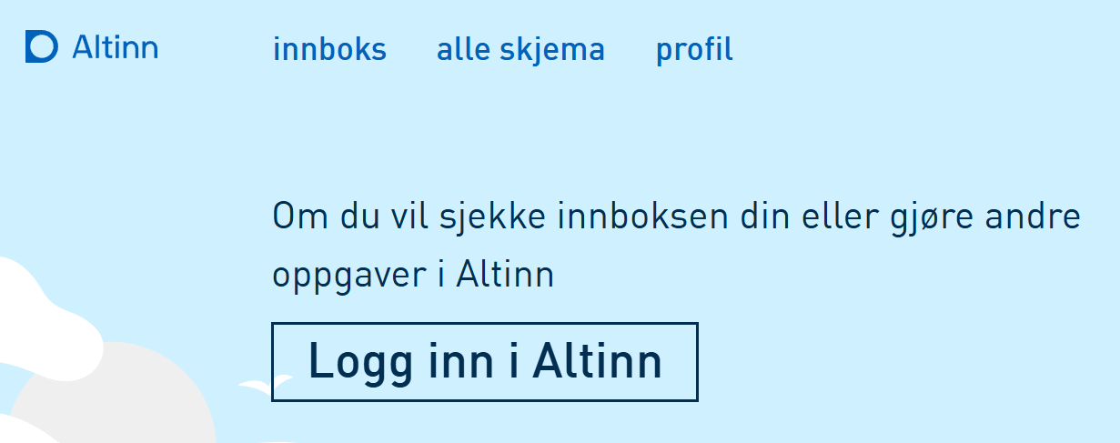 Skjermdump av Altinn sin side